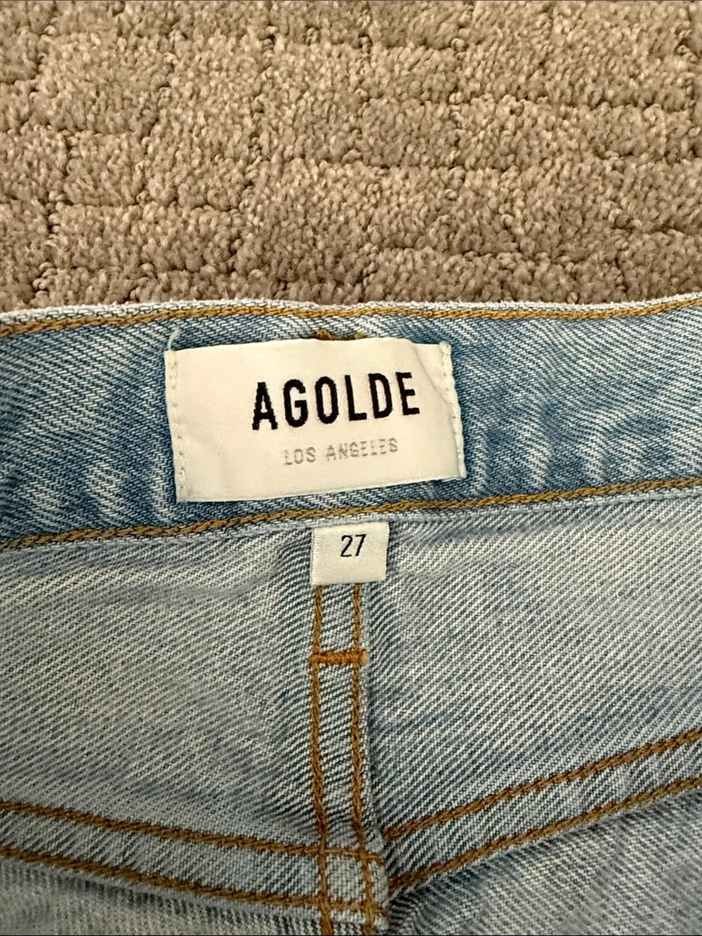 Agolde Light Wash Parker Long High-Rise Cutoff Denim Shorts